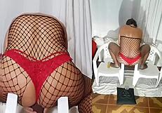 bitch gets hot with big dildo in bodysuit and red panties 😈 full video on pornbl.com