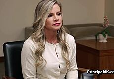 MILF gets her pussy deeply drilled on the head teacher's desk in the office