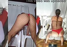 bitch gets hot with big dildo in bodysuit and red panties 😈 full video on pornbl.com