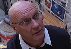 Watch the young blonde suck grandpa's cum!