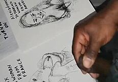 Quickly sketching women while covering their tits with cum