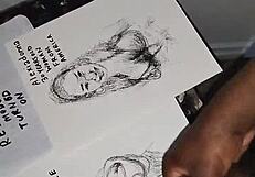 Quickly sketching women while covering their tits with cum