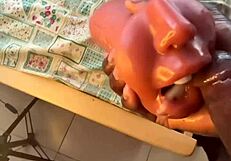 using sextoy for deep throat after work, quick cum