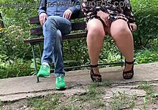 Fat milf pissing outdoors with legs spread, exciting fetish scene