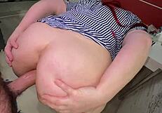 when her husband is not at home, the mature stepmom calls her stepson for homemade help