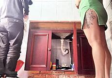 Pretty Housewife Cheats Wildly with Plumber in Bathroom