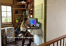 Horny secretary roleplay in miniskirt gets horny sucks and fucks him while talking dirty