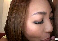 Japanese teen gives double blowjob to old and young guys