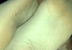 Homemade footjob with tan stockings, oops