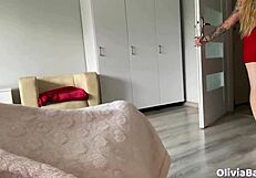 Stepmother getting ready for party while I jerk off secretly