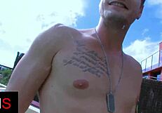 Brunette teen takes anal fucking and cumshot outdoors