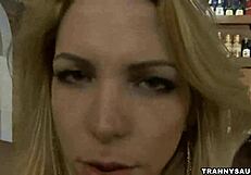 Foxy Blonde Shemale Hottie Stroking Her Massive Schlong In Hardcore Solo Masturbation Session