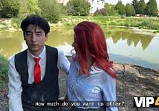 Vip4k Sexy Redhead Olivia Flashes Red Lingerie And Fucks In Public While Bf Watches