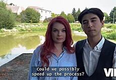 Vip4k Sexy Redhead Olivia Flashes Red Lingerie And Fucks In Public While Bf Watches