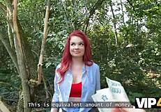 Vip4k Sexy Redhead Olivia Flashes Red Lingerie And Fucks In Public While Bf Watches