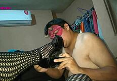 i'm a latina bbw in lingerie giving footjob with my big tits out