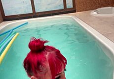 Hanging out in the pool with my friend for some casual fun and relaxation