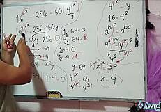 Asian Girl With Brown Eyes In Bedroom Algebra Lesson