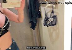 Is she masturbating in the changing room while trying new underwear?