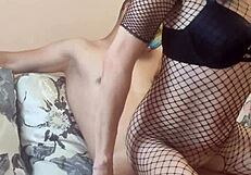 Filming my wife in fishnet lingerie, she's a hot milf with big ass 😘