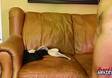 Skinny hot blonde Raelyn fingers pussy, gets ass fucked