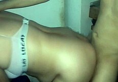 Enjoying standing action with a sexy top in the kitchen setting