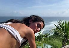 security guard catches naughty girl in private sector, fucks her with sea view blowjob and doggystyle.