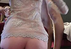 These two cute horny sluts challenge one guy in a dice game to make him cum first