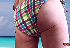 hey did you ever try masturbating in a sexy bikini like this handjob ejaculation at the beach outdoor