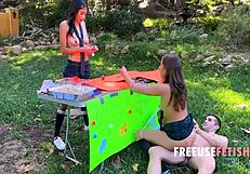 Bookish Teacher Leads Outdoor Threesome With Teen Girls In Uniform