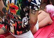 playing with a sex doll's ass and toys