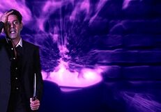 Blonde babe Ciera Sage gives deepthroat head while getting double penetration fucked in bathroom.