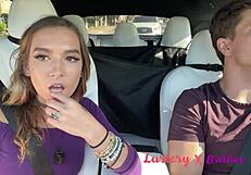 sexy teen fucking on road trip pulls over for a facial