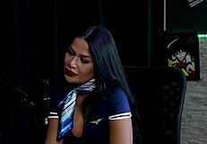 Hot Brunette Does Striptease Showing Beautiful Big Tits After Saying She Dislikes Exposure and Being with Famous People - Tifany Rocha Swing Cast on Sheer Red