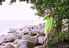 ballerina in tights dances on couch