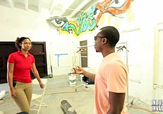 Big booty employee deepthroats huge dick in Florida stock room