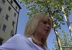 Blonde housewife uses vibrator for solo pleasure