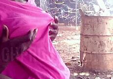 playing up skirt with african teen at park!