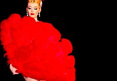 miranda shines in slutty burlesque, stripping and ripping clothes off her big tits!