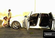 2 Ebony Baddies Sucking Big Dick Outside Of Rolls Royce!