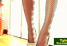 Ladyboy Ning in corset masturbates solo 😍