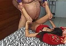 young girl loves licking old man's hairy armpits!