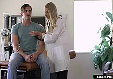 Hey, busty doctor examines and sucks a cock