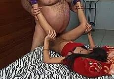 young girl loves licking old man's hairy armpits!