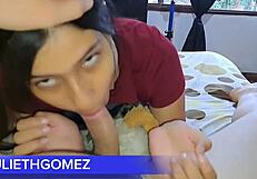 Lonely stepmother invites you to share her bed in a real homemade setting.