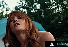 redhead lacy lennon shares a hard secret affair with her sexy neighbor during camping