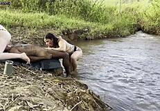 Two Hotties Sucked and Fucked Outdoors by River