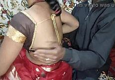 great sex with bhabhi in red saree, squeezing boobs and ass fucking