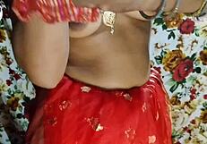 great sex with bhabhi in red saree, squeezing boobs and ass fucking