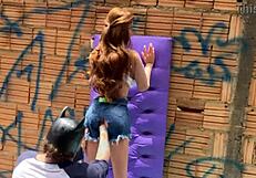 Hand in ass of horny young slut sex toy.